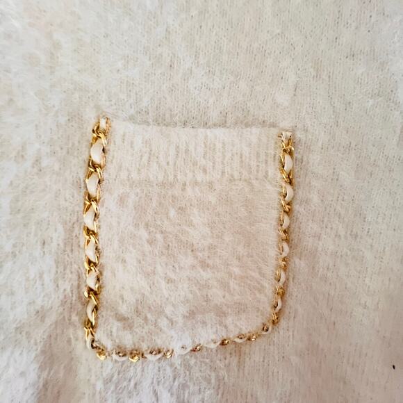 Nanette Lepore White Knit Gold Button Chain Trim Quiet Luxury Cardigan Medium - Picture 7 of 11